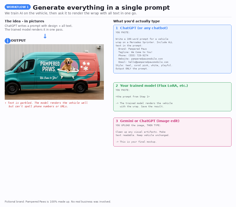 Workflow 1: Ask the custom model to render the wrap with all text in one prompt — step-by-step guide